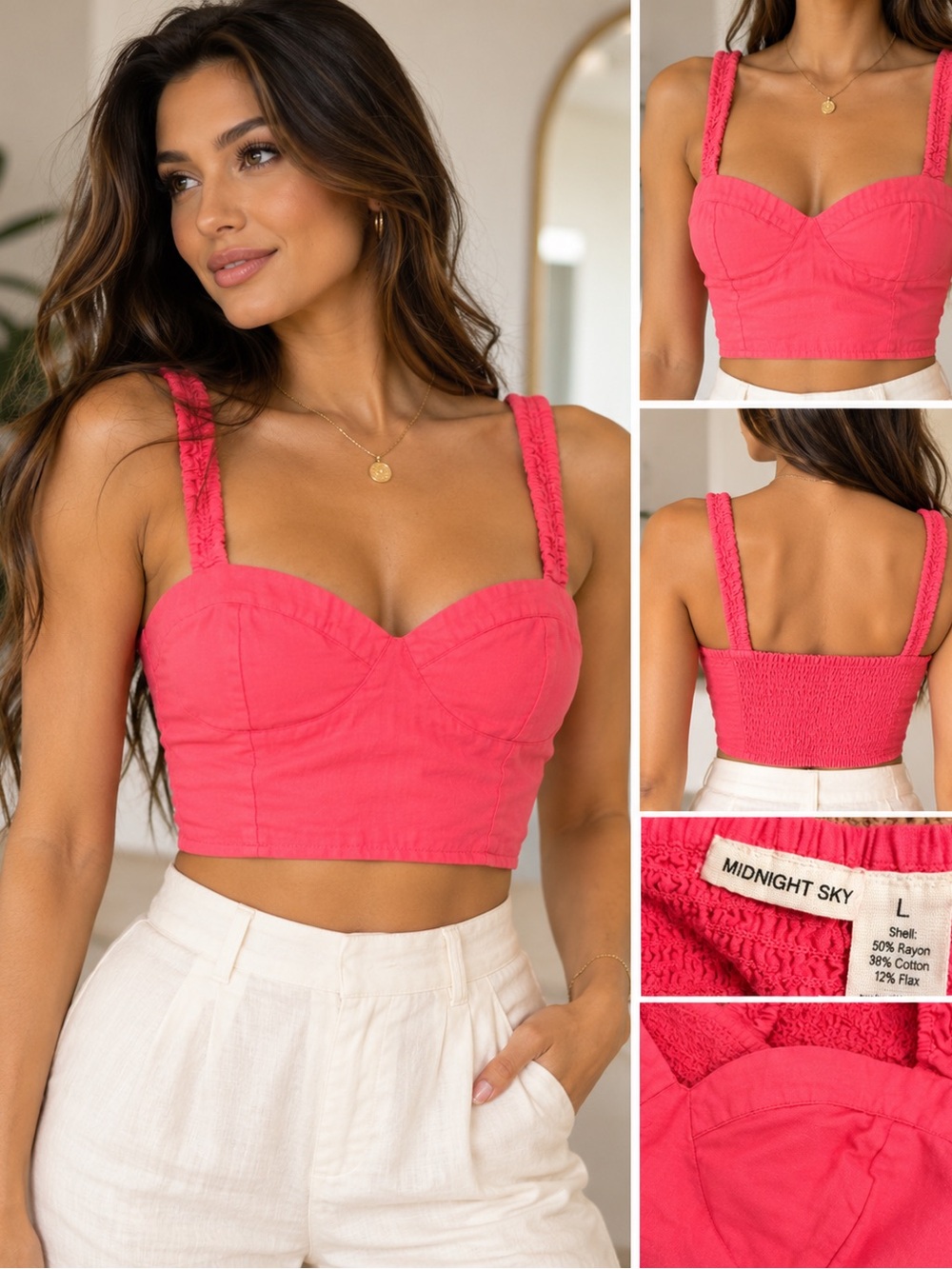 Midnight Sky Pink Ruched-Strap Cropped Bustier Top